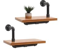 lot de 2 étagères murales HWC-N29, étagère suspendue étagère à livres, structure 3D acier industriel bois massif 29x45x25cm ~ naturel
