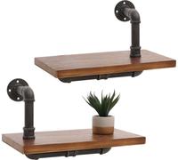 lot de 2 étagères murales HWC-N29, étagère suspendue étagère à livres, structure 3D industrielle acier bois massif 29x45x25cm ~ brun