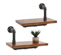 Lot de 2 étagères murales HWC-N29, étagère Suspendue étagère à Livres, Structure 3D Industrielle Acier Bois Massif 29x45x25cm - Brun