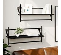 Lot de 2 étagères murales noires avec barres 65 x 25 x 30 cm - Rangement mural élégant pour cuisine, salle de bain, salon