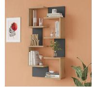 [en.casa] Lot de 2 Étagères Murales avec 4 Tablettes Chacune Rangement Flottant Moderne pour Livres Décoration Chambre Séjour Panneau de Particules 93 x 24 x 15 cm Effet Bois Anthracite