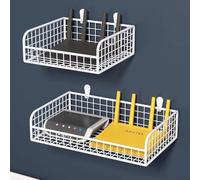 Lot de 2 étagères murales pour routeur sans perçage, WiFi, design moderne en maille ouverte en acier au carbone pour la ventilation, blanc