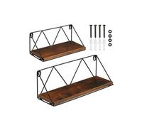 ETAGERE MURALE - TECTAKE - Lot de 2 étagères murales ROCKPORT en Bois et acier Style industriel - Bois Foncé