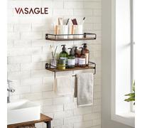 Lot de 2 Étagères Murales, Tablettes Suspendues avec Tringle, Rangements Flottants, Cuisine, Chambre, Salon, Marron Rustique et Noir