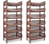 Lot de 2 Étagères Paniers 6 niveaux ARTECSIS - 120x50x40cm(HxlxP) Brun, Charge max 10Kg/cagette - Etagère rangement Legumier