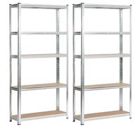 lot de 2 étagères pour charges lourdes Argent galvanisé 90 cm 10 étagères L90xH30xP180 cm