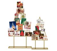 Lot de 2 Étagères sur Pieds ou Table COSTWAY, Forme d'Arbre de Noël, 36 Pinces Rondes, Présentoir de Fête pour Photos Cartes, Doré Multicolore