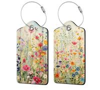 Lot de 2 Etiquette Valise, Avec Housse de Protection de la Vie Privée, Anneau en Acier Inoxydable et Carte D'adresse Indispensables pour Les Voyages et Les Croisières Fleur Sauvage