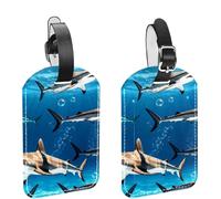 Lot de 2 étiquettes à bagages de voyage requins sous-marins, étiquettes d'identification de valise, étiquettes de sac à main, étiquettes de bagages