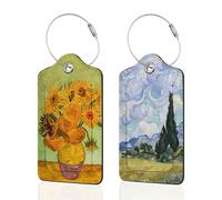 Lot de 2 étiquettes à bagages en cuir abstrait tournesol pour valise, village avec étiquettes d'identification de nom et adresse et boucle en acier durable pour homme et femme