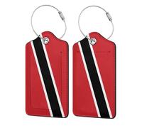 Lot de 2 étiquettes à bagages en cuir aux couleurs du drapeau de Trinité-et-Tobago, avec étiquette d'identification, cache de confidentialité et carte d'adresse. Boucle en acier inoxydable. Idéales p