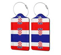 Lot de 2 étiquettes à bagages en cuir avec drapeau de la République de Croatie avec boucle en acier inoxydable et pour sac de voyage et valise
