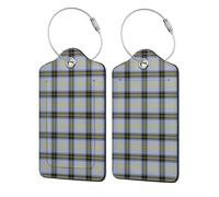 Lot de 2 étiquettes à bagages en cuir PU, motif tartan Bell of the Borders, pour valises, sacs à dos et autres bagages.