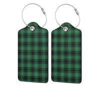 Lot de 2 étiquettes à bagages en cuir PU, motif tartan MacArthur ancien, pour valises, sacs à dos et autres bagages.