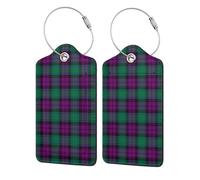Lot de 2 étiquettes à bagages en cuir PU, motif tartan MacArthur of Milton, pour valises, sacs à dos et autres bagages.