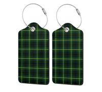 Lot de 2 étiquettes à bagages en cuir PU, motif tartan moderne MacArthur, pour valises, sacs à dos et autres bagages.
