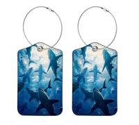 Lot de 2 étiquettes à bagages, motif requins sous-marins, étiquette d'identification avec boucle en acier inoxydable et carte d'adresse pour sac de voyage et valise