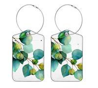 Lot de 2 étiquettes à bagages pour femmes, étiquette d'identification de valise durable, branches et feuilles d'eucalyptus (2)