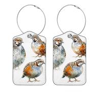 Lot de 2 étiquettes à bagages pour femmes, étiquette d'identification de valise durable, cailles communes aquarelle (2)