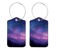 Lot de 2 étiquettes à bagages pour femmes, étiquette d'identification de valise durable, ciel étoilé de rêve violet et bleu (1)