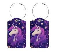 Lot de 2 étiquettes à bagages pour femmes, étiquette d'identification de valise durable, licorne violette et étoiles (2)