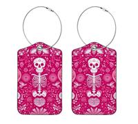 Lot de 2 étiquettes à bagages pour femmes, étiquette d'identification de valise durable, motif squelette rose (3)