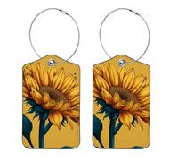 Lot de 2 étiquettes à bagages pour femmes, étiquette d'identification de valise durable, tournesol abstrait (3)
