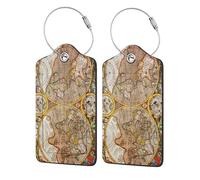 Lot de 2 étiquettes à bagages pour valise, motif carte du monde, en cuir PU, avec cache-identité, boucle en acier inoxydable et carte d'adresse. Idéales pour les voyages.