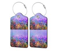 Lot de 2 étiquettes à bagages pour valise, motif cosmos violet coloré, en cuir PU avec cache-étiquette, boucle en acier inoxydable et carte d'adresse.