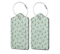 Lot de 2 étiquettes à bagages pour valise, style poupon enfantin, en similicuir, avec boucle en acier inoxydable et carte d'adresse.