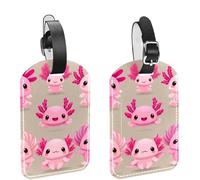 Lot de 2 étiquettes à bagages pour valises, collection Axolotl rose en cuir synthétique, étiquettes de voyage, étiquettes d'identification, protection de la vie privée pour les essentiels de voyage