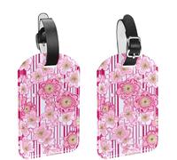 Lot de 2 étiquettes à bagages pour valises, motif fleurs de cerisier roses du Japon, cache-bagages, étiquette d'identification en cuir, indispensables pour vos voyages.