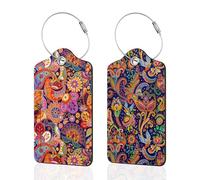Lot de 2 étiquettes à bagages pour valises, style bohème coloré avec boucle en acier inoxydable, couverture en cuir, étiquettes de voyage kawaii pour femmes, hommes, enfants et filles