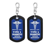 Lot de 2 étiquettes d'alerte médicale pour diabétique de type 1 avec fermeture éclair (bleu) - 2 x