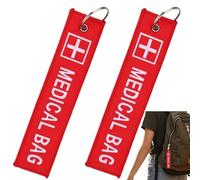 Lot de 2 étiquettes d'alerte médicale pour sac, fournitures médicales à l'intérieur, équipement médical double face, porte-clés rouge durable, étiquettes de bagage pour valises, étiquettes de voyage