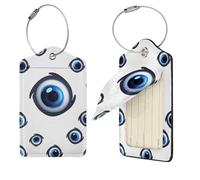Lot de 2 étiquettes de bagage à motif mauvais yeux pour valises, étiquettes de voyage en cuir synthétique avec dos complet, carte d'identité, étiquettes personnalisées pour sacs, étiquettes de valise