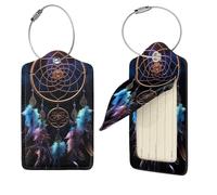 Lot de 2 étiquettes de bagage attrape-rêves en cuir synthétique avec boucle en acier inoxydable et carte d'adresse, étiquettes de bagages, étiquettes de voyage, étiquettes d'identification pour femmes