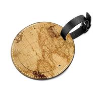 Lot de 2 étiquettes de bagage en cuir avec boucle en acier inoxydable, motif carte du monde rétro, sac à main, valise, étiquettes avec nom et carte d'identité, parfaites pour repérer rapidement les