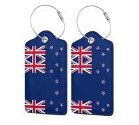 Lot de 2 étiquettes de bagage en cuir avec drapeau de la Nouvelle-Zélande avec étiquette d'identification et anneau en acier inoxydable pour homme et femme