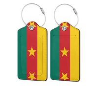 Lot de 2 étiquettes de bagage en cuir avec drapeau du Cameroun et anneau en acier inoxydable pour bagages et sacs à main