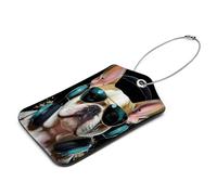 Lot de 2 étiquettes de bagage en cuir avec motif bouledogue français, étiquettes de bagages pour valises, étiquettes de bagage de voyage avec carte d'identité, protection de l'intimité, prévention de