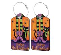 Lot de 2 étiquettes de bagage en cuir avec pattes de sorcière Happy Halloween pour valise, étiquette d'identification et boucle en métal pour homme et femme