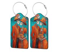 Lot de 2 étiquettes de bagage en cuir avec rabat d'intimité et boucle en métal pour femme et homme Motif squelette couple mexicain