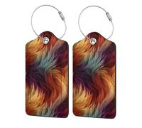 Lot de 2 étiquettes de bagage en cuir avec rabat d'intimité et boucle en métal pour femme et homme - Texture en fausse fourrure arc-en-ciel