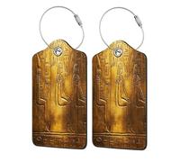 Lot de 2 étiquettes de bagage en cuir avec rabat d'intimité, hiéroglyphes égyptiens, porte-badges étanches avec boucle en acier inoxydable pour voyage, sac à dos, identification des bagages