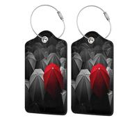 Lot de 2 étiquettes de bagage en cuir avec rabat d'intimité, porte-badge étanche avec boucle pour sac à dos de voyage, parapluies de tristesse et d'orage