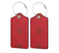Lot de 2 étiquettes de bagage en cuir avec rabat d'intimité pour sac de voyage, valise, drapeau du Maroc