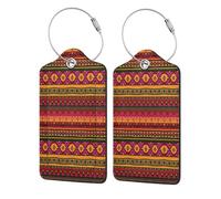 Lot de 2 étiquettes de bagage en cuir avec rabat d'intimité, style bohème populaire mexicain, porte-badge étanche avec boucle en acier inoxydable pour voyage, sac à dos, identification des bagages
