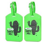 Lot de 2 étiquettes de bagage en cuir pour valises, étiquettes de bagage vertes avec carte d'identité pour bagages, croisière, accessoires de voyage étanches (cactus)