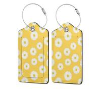 Lot de 2 étiquettes de bagage en cuir PU avec rabat de confidentialité, pour voyage et croisière,Aster blanc marguerite jaune